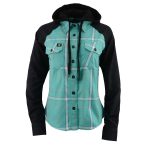 Milwaukee Leather MNG21601 Women’s Casual Black and Teal Long Sleeve Cotton Flannel Shirt with Hoodie - Image 8