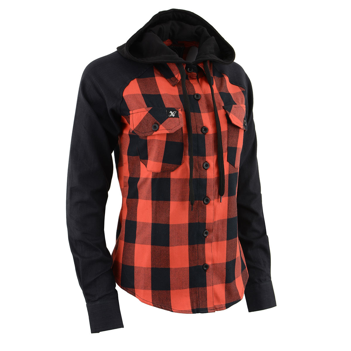 Milwaukee Leather MNG21602 Women’s Casual Black and Red Long Sleeve Cotton Flannel Shirt with Hoodie