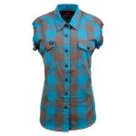 Milwaukee Leather MNG21623 Women’s Flannel Brown/Aqua Button Down Sleeveless Cut Off Shirt w/ Frill Arm - Image 13