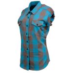 Milwaukee Leather MNG21623 Women’s Flannel Brown/Aqua Button Down Sleeveless Cut Off Shirt w/ Frill Arm - Image 16