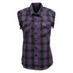 Milwaukee Leather MNG21624 Women’s Flannel Black/Purple Button Sleeveless Cut Off Shirt w/ Frill Arms - Image 7