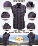 Milwaukee Leather MNG21624 Women’s Flannel Black/Purple Button Sleeveless Cut Off Shirt w/ Frill Arms - Image 2