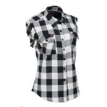 Milwaukee Leather MNG21625 Women’s Flannel Down Sleeveless Shirt w/ Button Black / White & Cut Off Frill Arm Hole