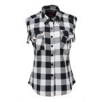 Milwaukee Leather MNG21625 Women’s Flannel Down Sleeveless Shirt w/ Button Black / White & Cut Off Frill Arm Hole - Image 5