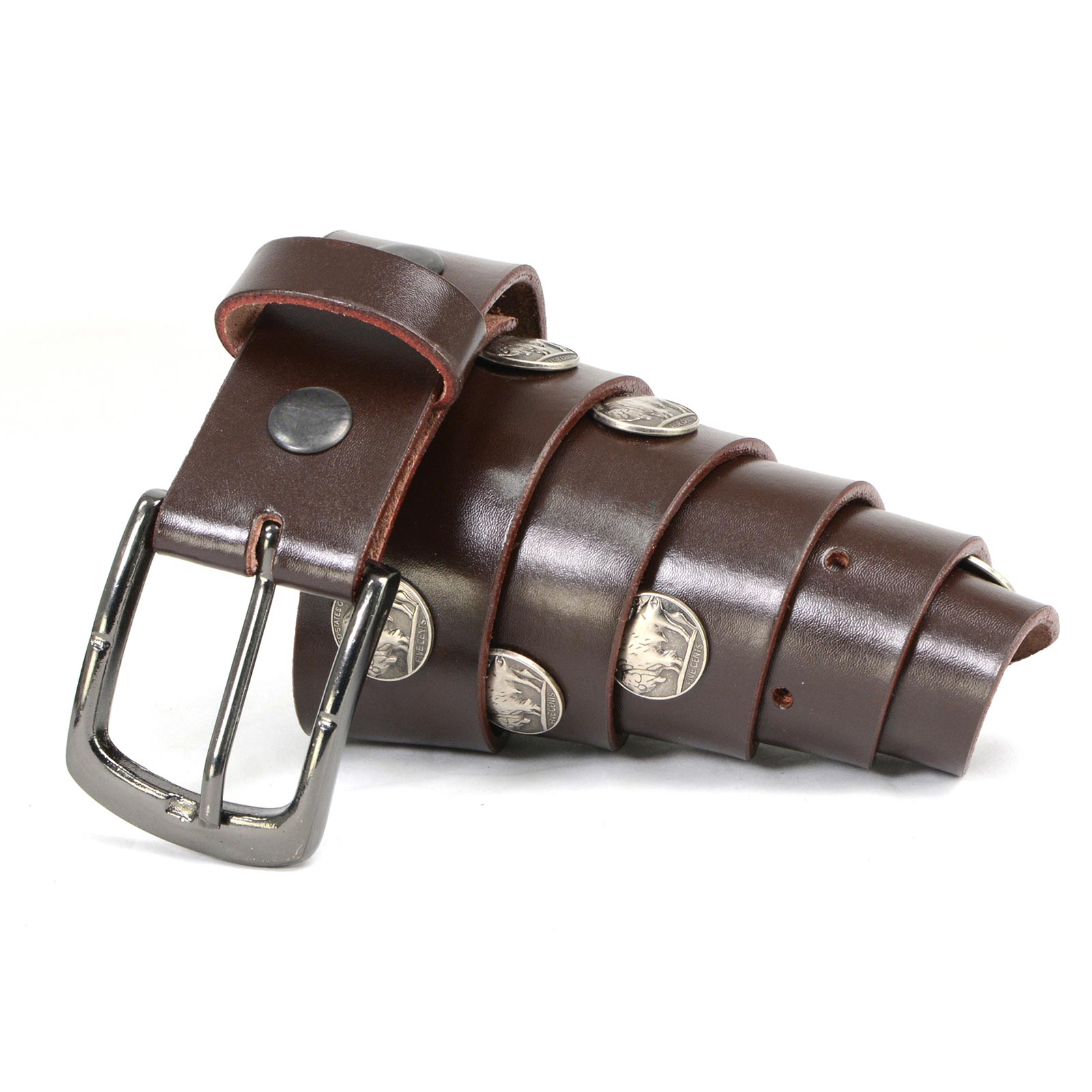 Milwaukee Leather MP7107 Men’s 5 Cent Buffalo Coin – Brown Leather Belt w/ Interchangeable Buckle – 1.5 inches Wide
