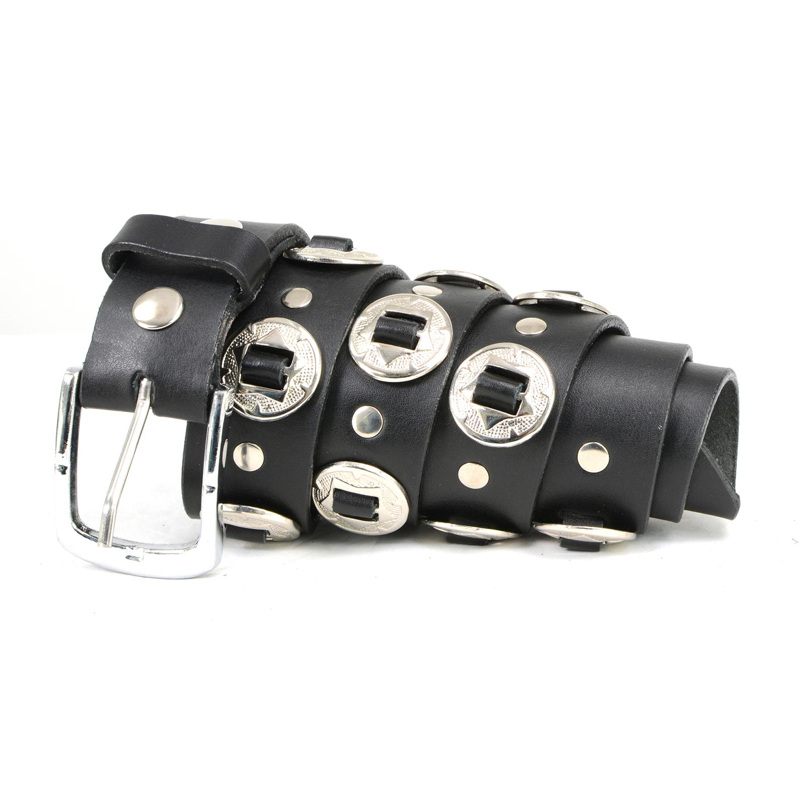 Milwaukee Leather MP7120 Men’s Chrome Conchos – Black Leather Belt with Interchangeable Buckle – 1.5 inches Wide