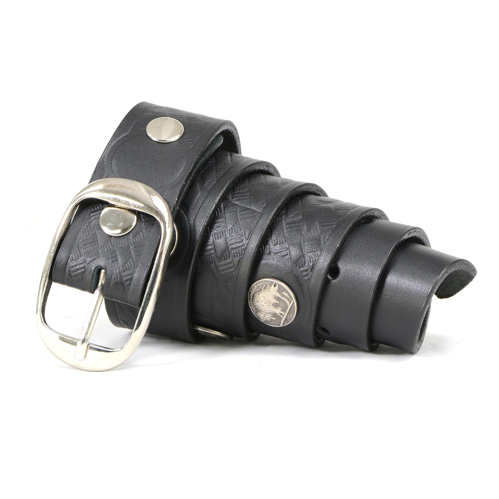 Milwaukee Leather MP7123 Men’s Cross Hatch & 5 Cent Buffalo-Black Leather Belt w/ Interchangeable Buckle-1.5 In Wide