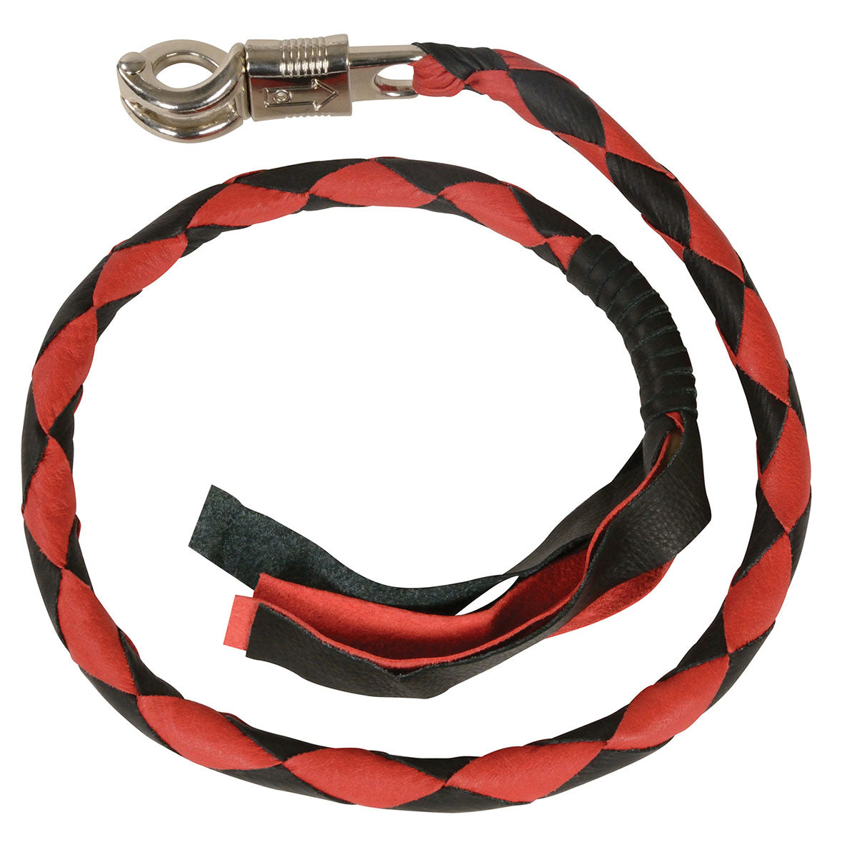 Milwaukee Leather 36” Genuine Leather Whip – Black and Red Get Back Whip for Handlebar – Biker Whip – MP7900