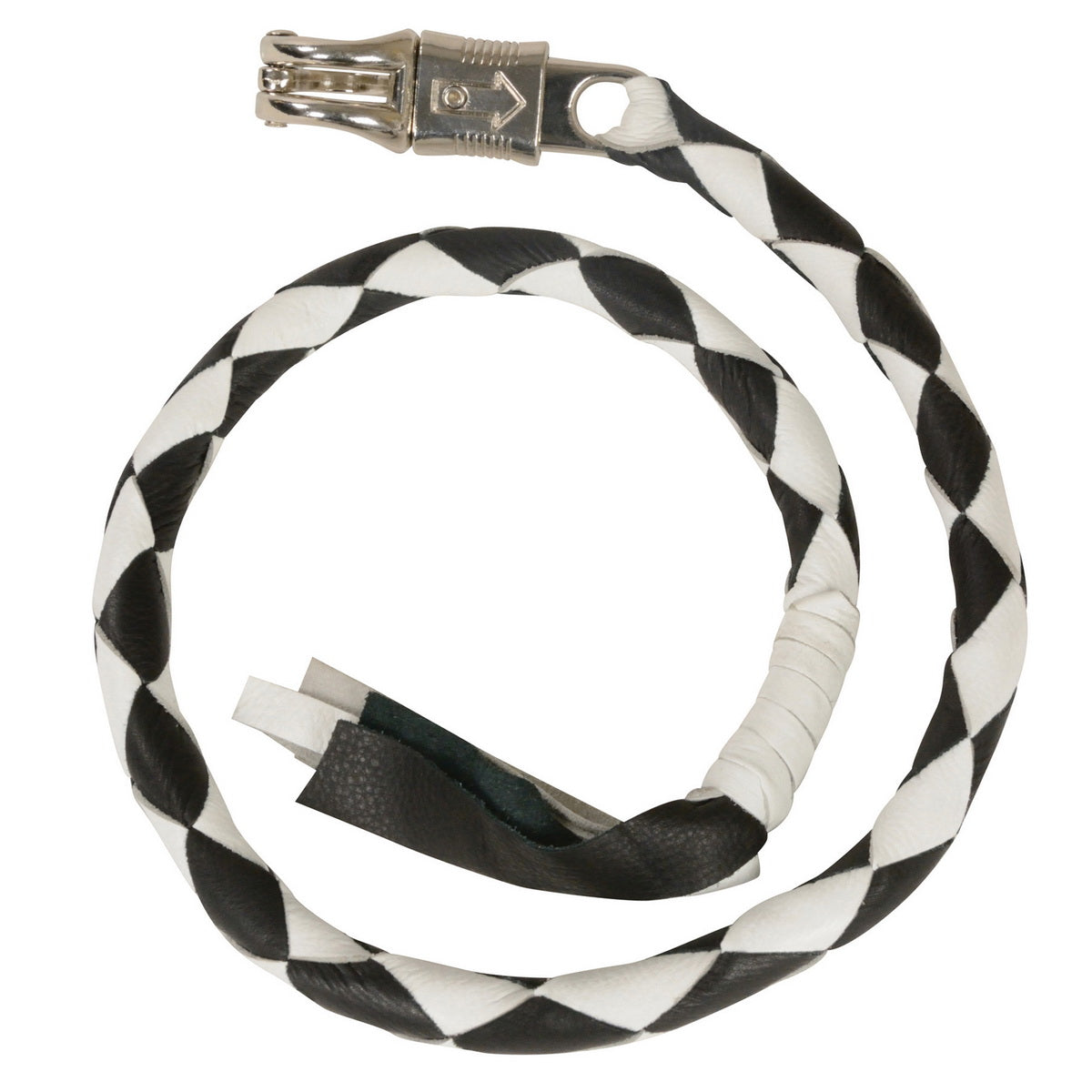 Milwaukee Leather 36” Genuine Leather Whip – Black and White Get Back Whip for Handlebar – Biker Whip – MP7900