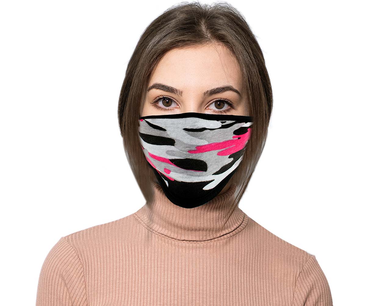 Milwaukee Leather (Multi-Pack) MP7924FM Ladies ‘Camouflage Pink’ 100 % Cotton Protective Face Mask with Optional Filter Pocket