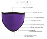 Milwaukee Leather (Multi-Pack) MP7924FM Ladies ‘Black and Purple’ 100 % Cotton Protective Face Mask with Optional Filter Pocket - Image 2