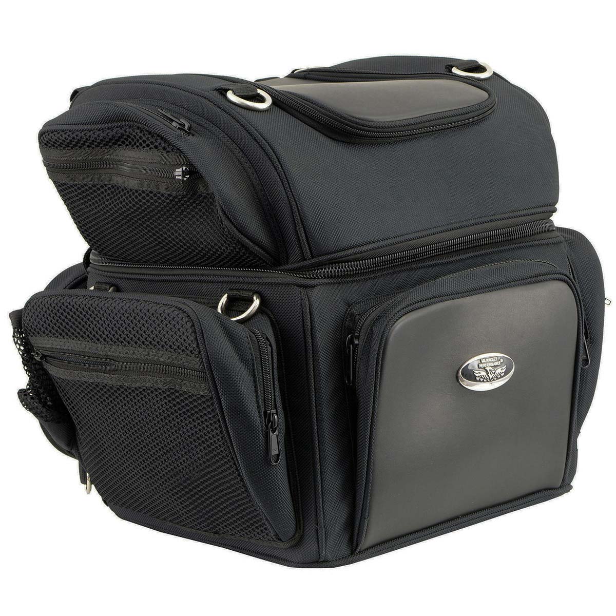 Milwaukee Leather MP8170 Medium Black ‘5 Pocket’ Textile Motorcycle Double Barrel Sissy Bar Rack Bag