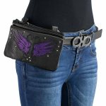 Milwaukee Leather MP8850 Ladies Leather ‘Winged’ Black and Purple Multi Pocket Belt Bag - Image 2