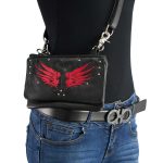 Milwaukee Leather MP8850 Ladies ‘Winged’ Leather Black and Red Multi Pocket Belt Bag