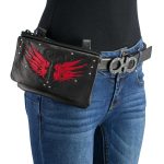 Milwaukee Leather MP8850 Ladies ‘Winged’ Leather Black and Red Multi Pocket Belt Bag - Image 2