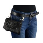 Milwaukee Leather MP8853 Women’s ‘Flower’ Black Leather Multi Pocket Belt Bag - Image 2