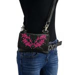 Milwaukee Leather MP8853 Women’s ‘Flower’ Black and Pink Leather Multi Pocket Belt Bag