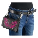 Milwaukee Leather MP8853 Women’s ‘Flower’ Black and Pink Leather Multi Pocket Belt Bag - Image 2