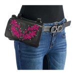 Milwaukee Leather MP8853 Women’s ‘Flower’ Black and Pink Leather Multi Pocket Belt Bag - Image 3