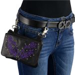 Milwaukee Leather MP8853 Women’s ‘Flower’ Black and Purple Leather Multi Pocket Belt Bag - Image 2