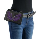 Milwaukee Leather MP8853 Women’s ‘Flower’ Black and Purple Leather Multi Pocket Belt Bag - Image 3