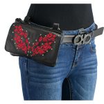 Milwaukee Leather MP8853 Women’s ‘Flower’ Black and Red Leather Multi Pocket Belt Bag - Image 3