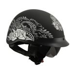 Milwaukee Helmets MPH9725DOT Sugar Skull and Rose Matte Black DOT Helmet with Drop Sun Visor