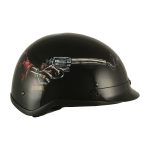 Milwaukee Helmets MPH9780 Black Rose Skull & Revolver DOT Half Helmet - Image 7