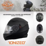 Milwaukee Performance Helmets MPH9803DOT Ionized Matte Black Advanced Modular Motorcycle Helmet w/ Drop Down Visor - Image 7