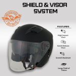 Milwaukee Performance Helmets MPH9805DOT Shift Open Face 3/4 Matte Black Helmet Biker w/ Drop Down Visor - Image 4
