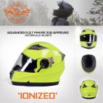 Milwaukee Helmets MPH9809DOT Ionized Neon Yellow Advanced Motorcycle Modular Helmet Biker w/ Drop Down Visor - Image 7
