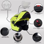 Milwaukee Helmets MPH9809DOT Ionized Neon Yellow Advanced Motorcycle Modular Helmet Biker w/ Drop Down Visor - Image 2