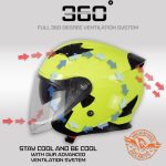 Milwaukee Helmets MPH9823DOT Shift Open Face 3/4 Neon Yellow Helmet Biker w/ Drop Down Visor - Image 5