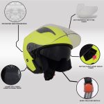 Milwaukee Helmets MPH9823DOT Shift Open Face 3/4 Neon Yellow Helmet Biker w/ Drop Down Visor - Image 2