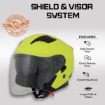 Milwaukee Helmets MPH9823DOT Shift Open Face 3/4 Neon Yellow Helmet Biker w/ Drop Down Visor - Image 4