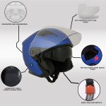 Milwaukee Helmets MPH9825DOT Shift Open Face 3/4 Blue Helmet Biker w/ Drop Down Visor - Image 2