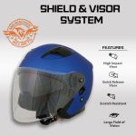 Milwaukee Helmets MPH9825DOT Shift Open Face 3/4 Blue Helmet Biker w/ Drop Down Visor - Image 4