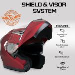 Milwaukee Helmets MPH9826DOT Ionized Flat Red Advanced Motorcycle Modular Helmet w/ Drop Down Visor - Image 5