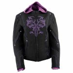 Milwaukee Leather MPL1967 Women’s 3/4 Hooded Black and Purple Textile Jacket with Reflective Tribal Detail - Image 11