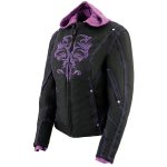 Milwaukee Leather MPL1967 Women’s 3/4 Hooded Black and Purple Textile Jacket with Reflective Tribal Detail - Image 9