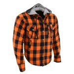 Milwaukee Leather Men’s Titans Orange & Black Plaid Hooded Riding Shirt w/ CE Armor & Aramid Fiber Panels – MPM1642