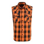 Milwaukee Leather MPM1655 Men’s Classic Black and Orange Button-Down Flannel Cut Off Sleeveless Casual Shirt - Image 4