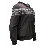 MMCC Men’s Bare Bones Hoodie – Reflective Skull Graphics Front & Back, Full Zip, 100 % Cotton – MPM1681