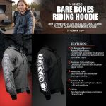 Milwaukee Leather Men’s Bare Bones Charcoal Reflective Skull CE Armored Riding Hoodie, Shoulder & Elbow Armor – MPM1799 - Image 7