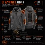 Milwaukee Leather Men’s Bare Bones Charcoal Reflective Skull CE Armored Riding Hoodie, Shoulder & Elbow Armor – MPM1799 - Image 6