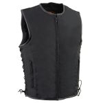 Milwaukee Leather MPM3739 Men’s Black ‘Side Laced’ Textile Zipper Front Motorcycle Vest