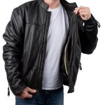 Milwaukee Motorcycle Clothing Company MV5020 Men’s Black Motorcycle Leather Jacket with Scotter Collar - Image 4