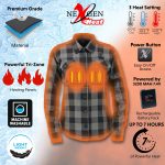 Nexgen Heat Women’s NXL2601SET Bonnie Black – Grey Heated Flannel Sleeve Shirt for Outdoor Activities w/ Battery - Image 2