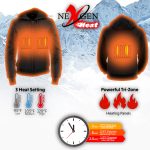 NexGen Heat Women’s Black Heated Hoodie Jacket, – Front Zipper Insulated Thermal Wear - Image 5