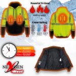 Nexgen Heat NXM1773SET Men’s Heated High Visibility Work Hoodie, Neon Green Hi Vis Reflective Hoodie w/ Battery - Image 4